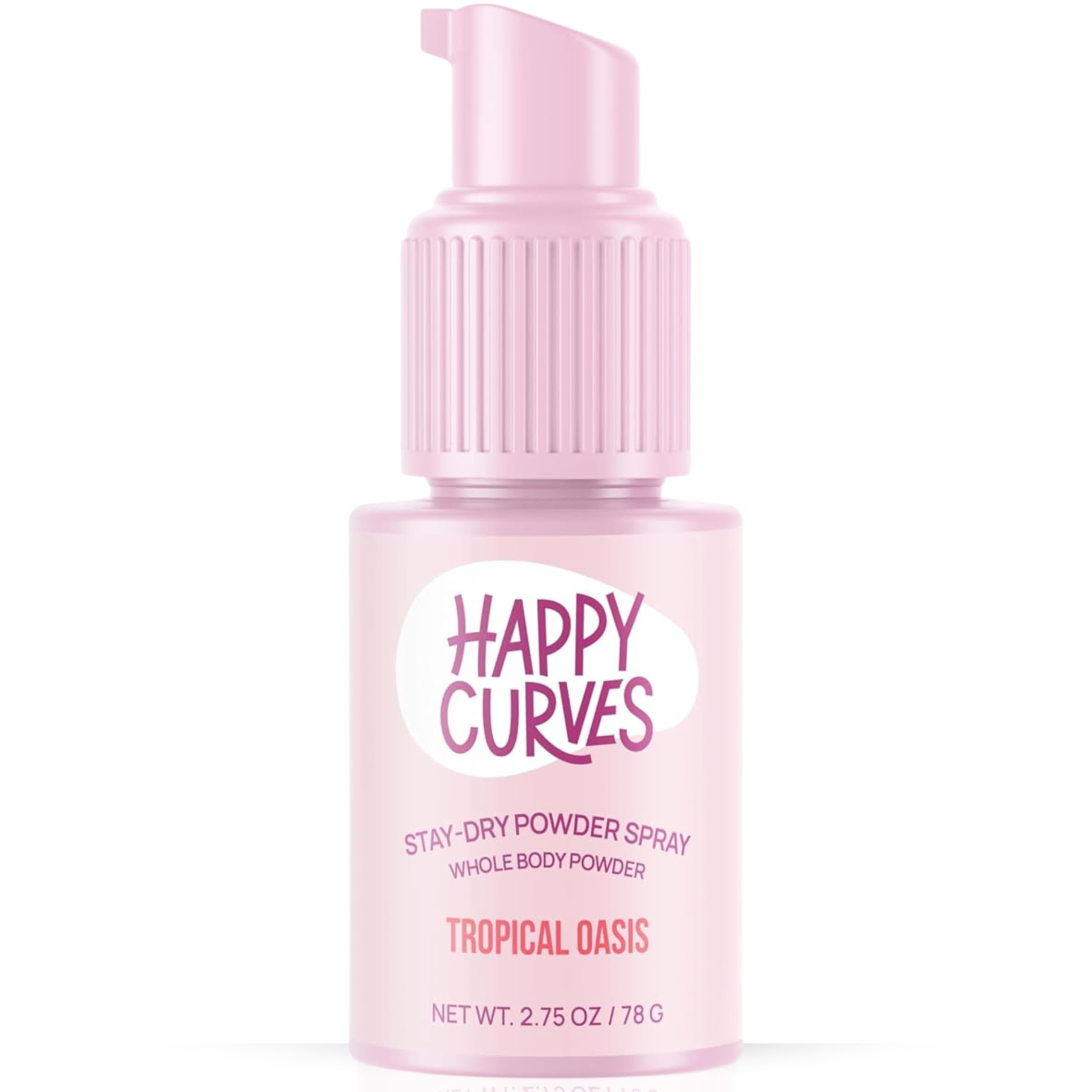 HAPPY CURVES Comfort Powder pack front shows talc-free formula for dry comfort
