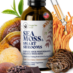 HAPPY FOX Sea Moss Drops bottle with sea moss imagery