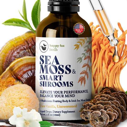 Happy Fox Sea Moss Drops bottle with product label