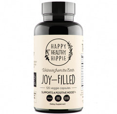 Happy Healthy Hippie Joy-Filled bottle showcasing mood-support capsules for calm focus
