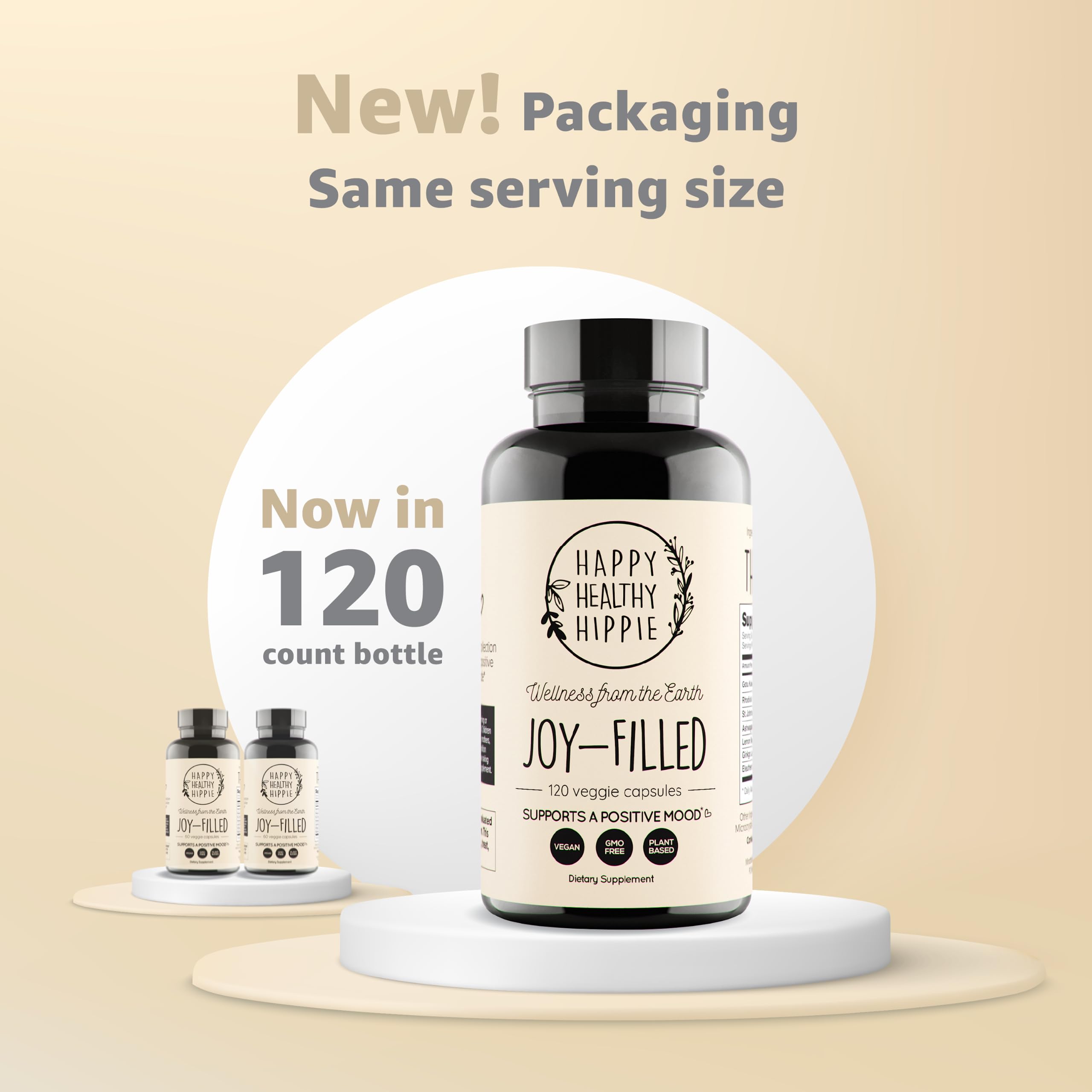 Happy Healthy Hippie Joy-Filled capsules arranged for a healthful mood support routine