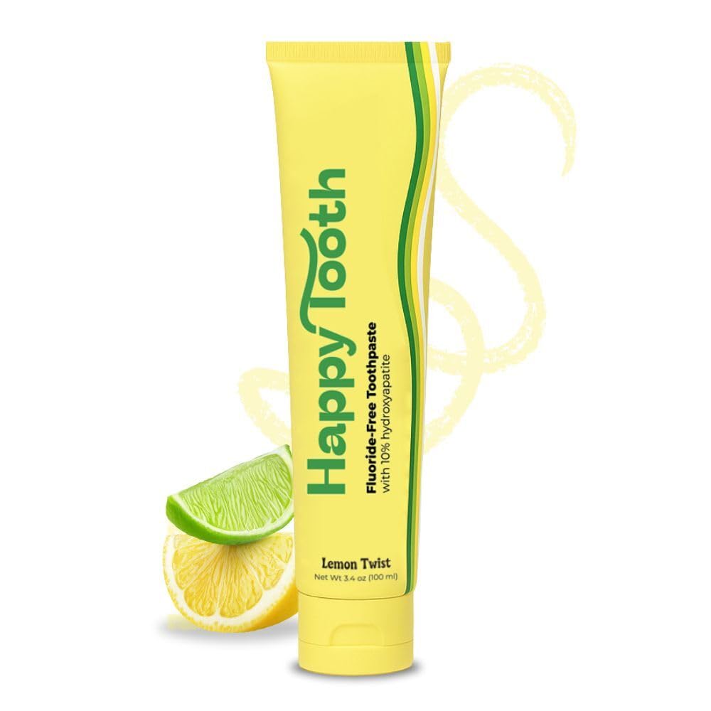 Happy Tooth Lemon Twist toothpaste tube with hydroxyapatite