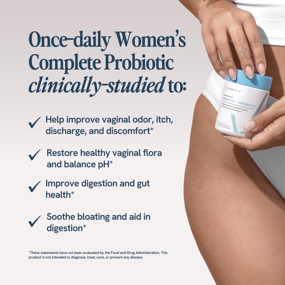 Happy V probiotic capsule close-up highlighting daily use