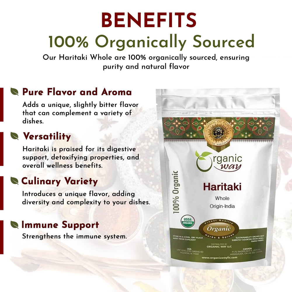 Haritaki Whole product in resealable pouch for easy storage