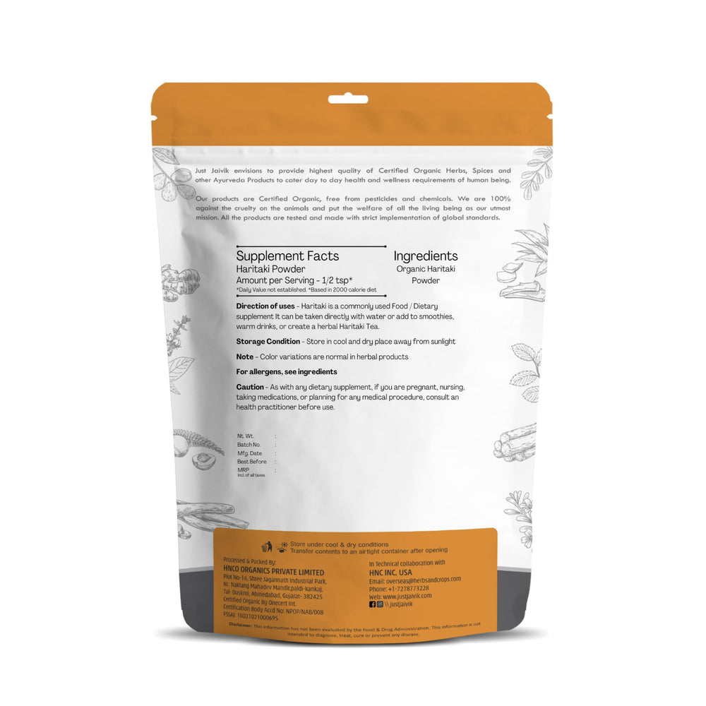 USDA Organic seal on Haritaki powder label