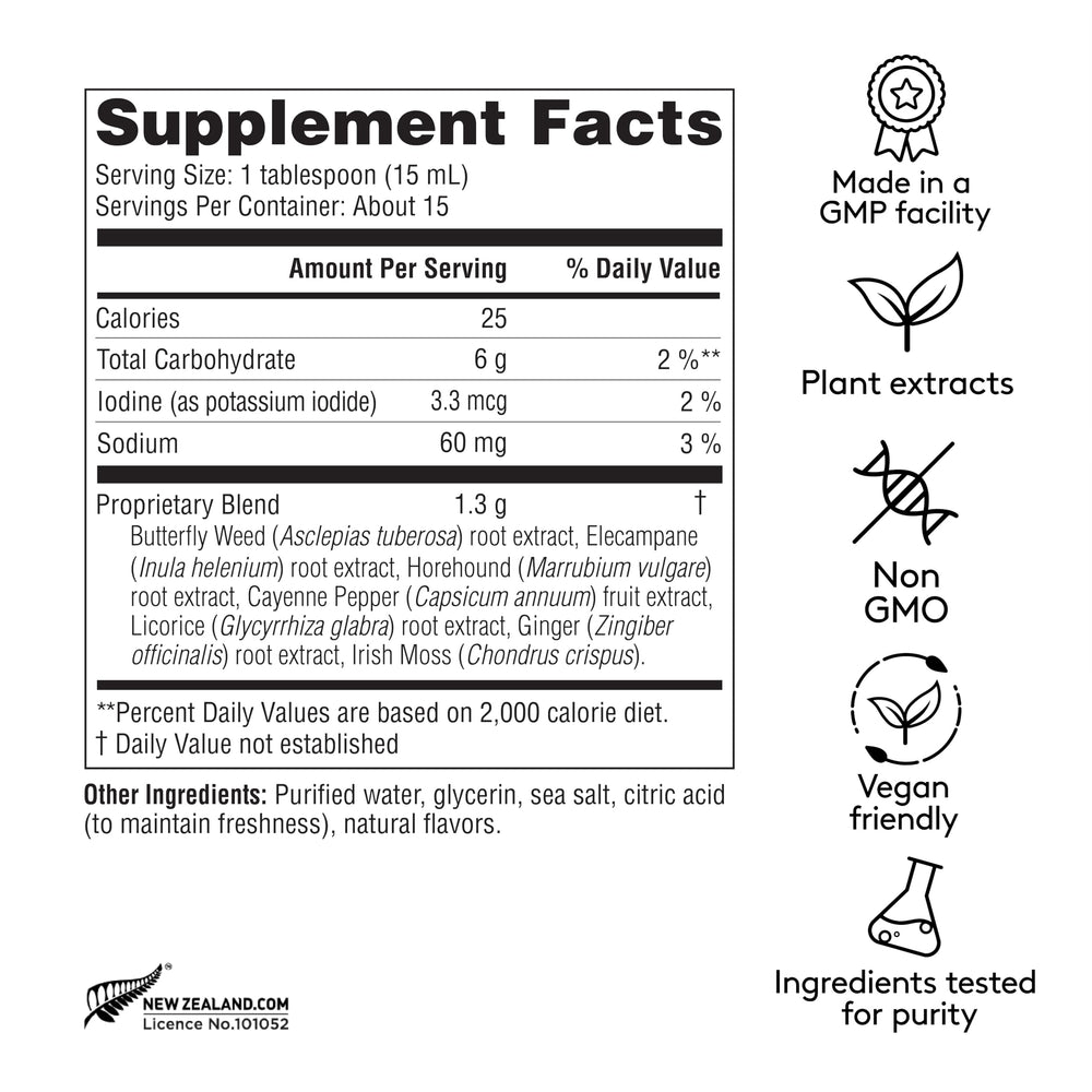 Closeup of Harker Herbals Deep Lung Support label with transparent, clean ingredients