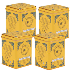 Harney & Sons Yellow and Blue herbal tea tin front view with chamomile and lavender