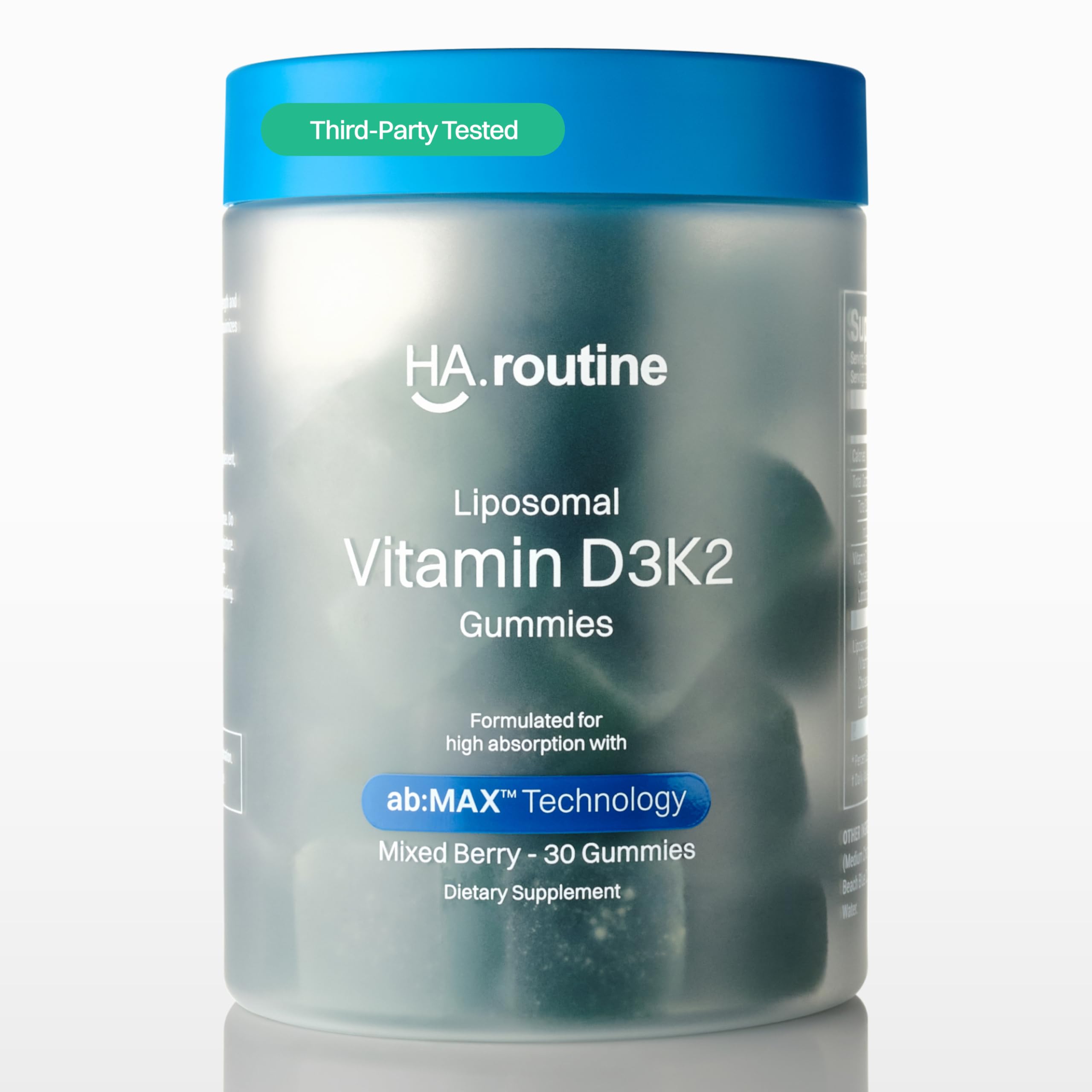 Bottle of Haroutine liposomal D3 + K2 gummies in Mixed Berry flavor