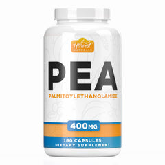 HARVEST NATURALS PEA 400mg capsules bottle label highlighting potency and purity.