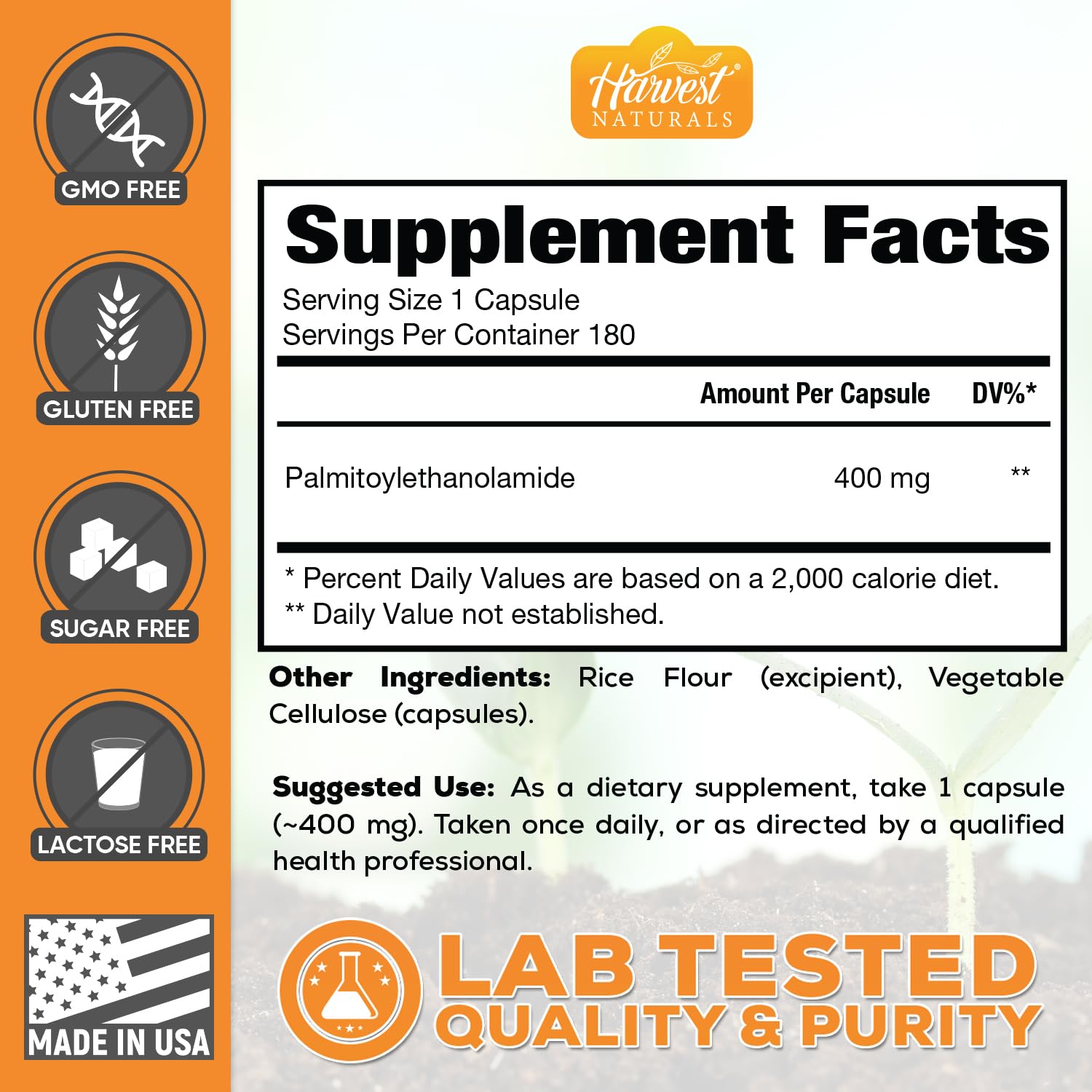 HARVEST NATURALS USA-made seal on bottle signals quality you can trust.