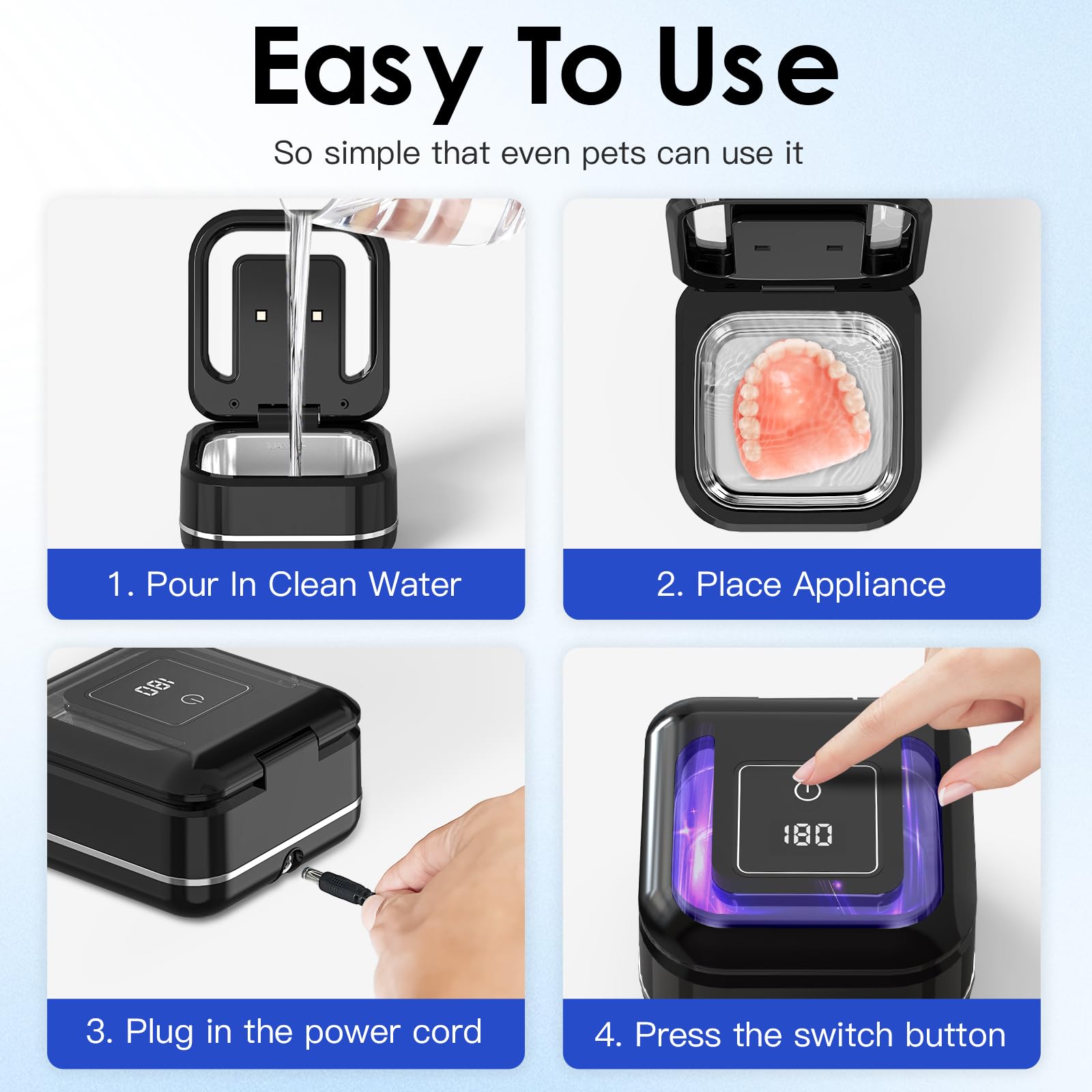 Medical-grade ultrasonic with UV dual cleaning (44kHz + 254nm UV LEDs)