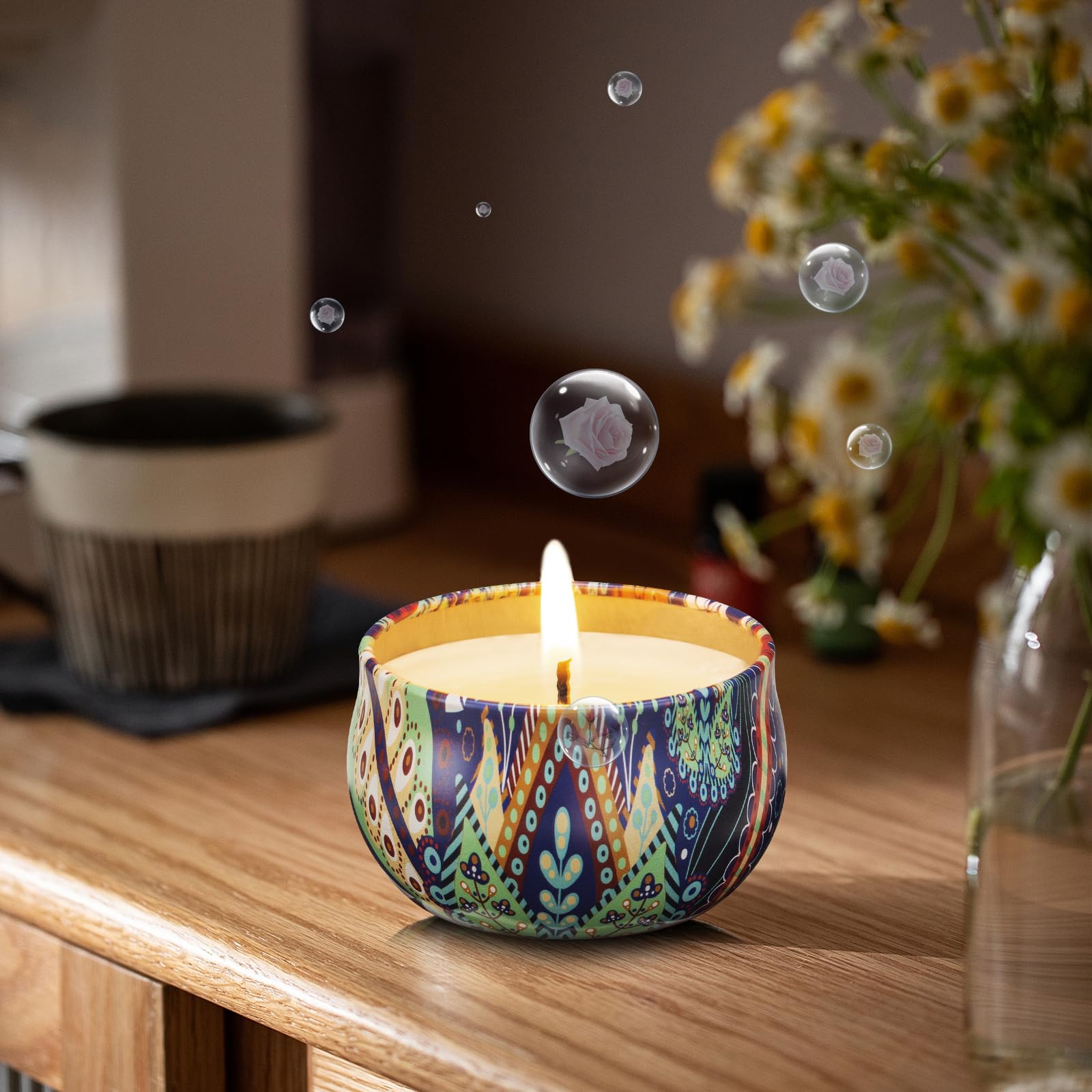 Hausware candle lit in room creating warm ambiance and relaxing atmosphere