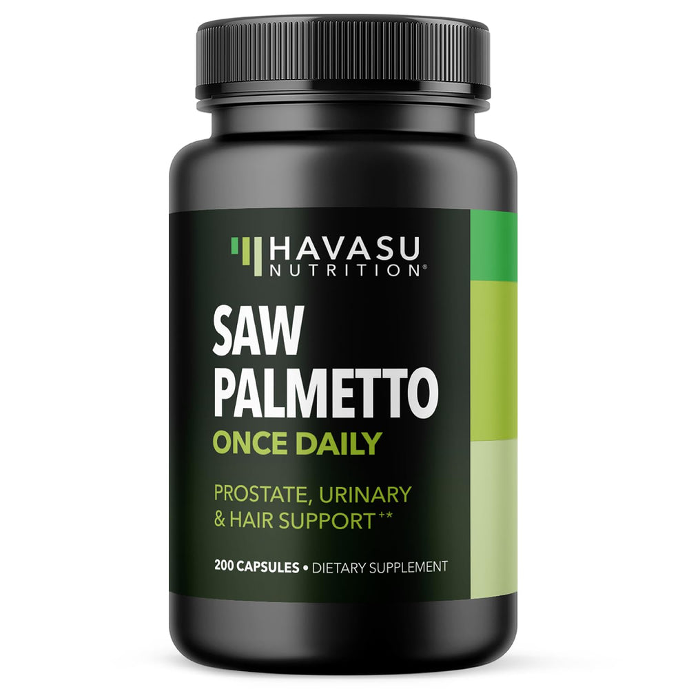 HAVASU NUTRITION Saw Palmetto capsules bottle for daily prostate support.