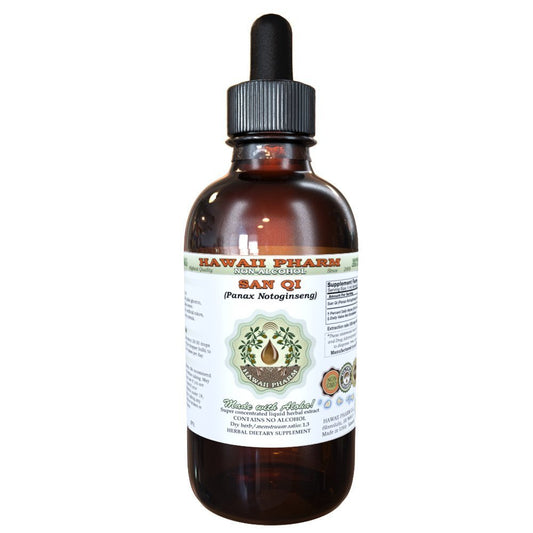 Bottle of Hawaii Pharm San Qi alcohol-free liquid extract with label