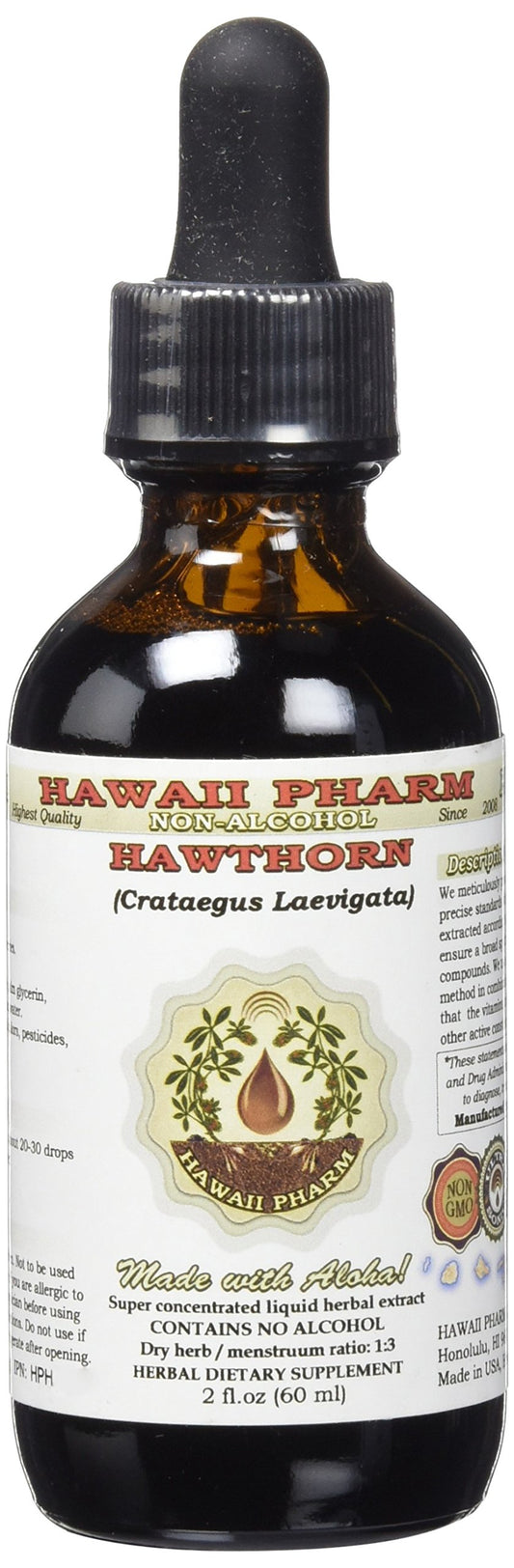 Hawthorn Alcohol-Free Liquid Extract (Glycerite) 2 oz bottle with dried hawthorn berries
