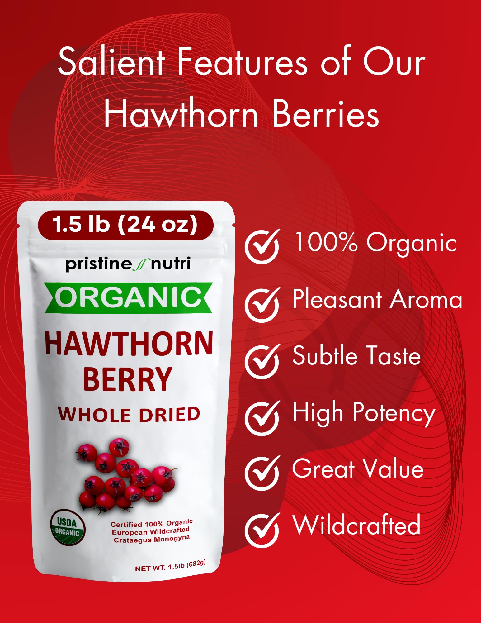 Bulk dried hawthorn berries suitable for tea and wellness blends