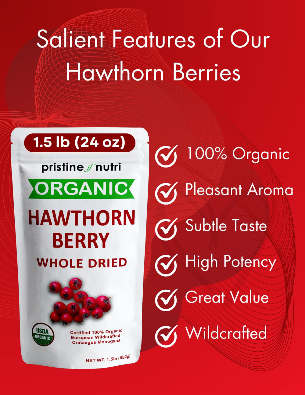 Bulk dried hawthorn berries suitable for tea and wellness blends