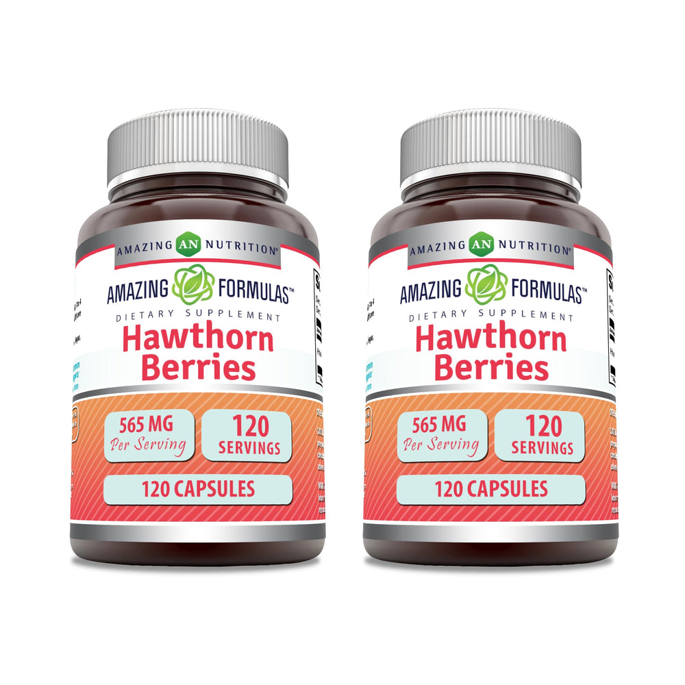 Amazing Formulas Hawthorn Berries 565 mg capsules bottle – 2 pack, 120 capsules