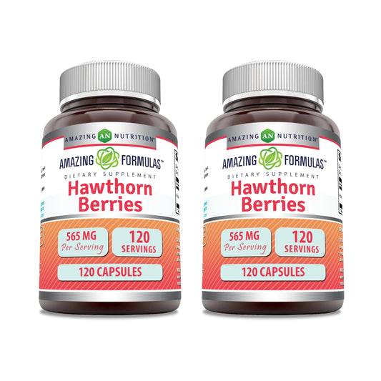 Amazing Formulas Hawthorn Berries 565 mg capsules bottle – 2 pack, 120 capsules