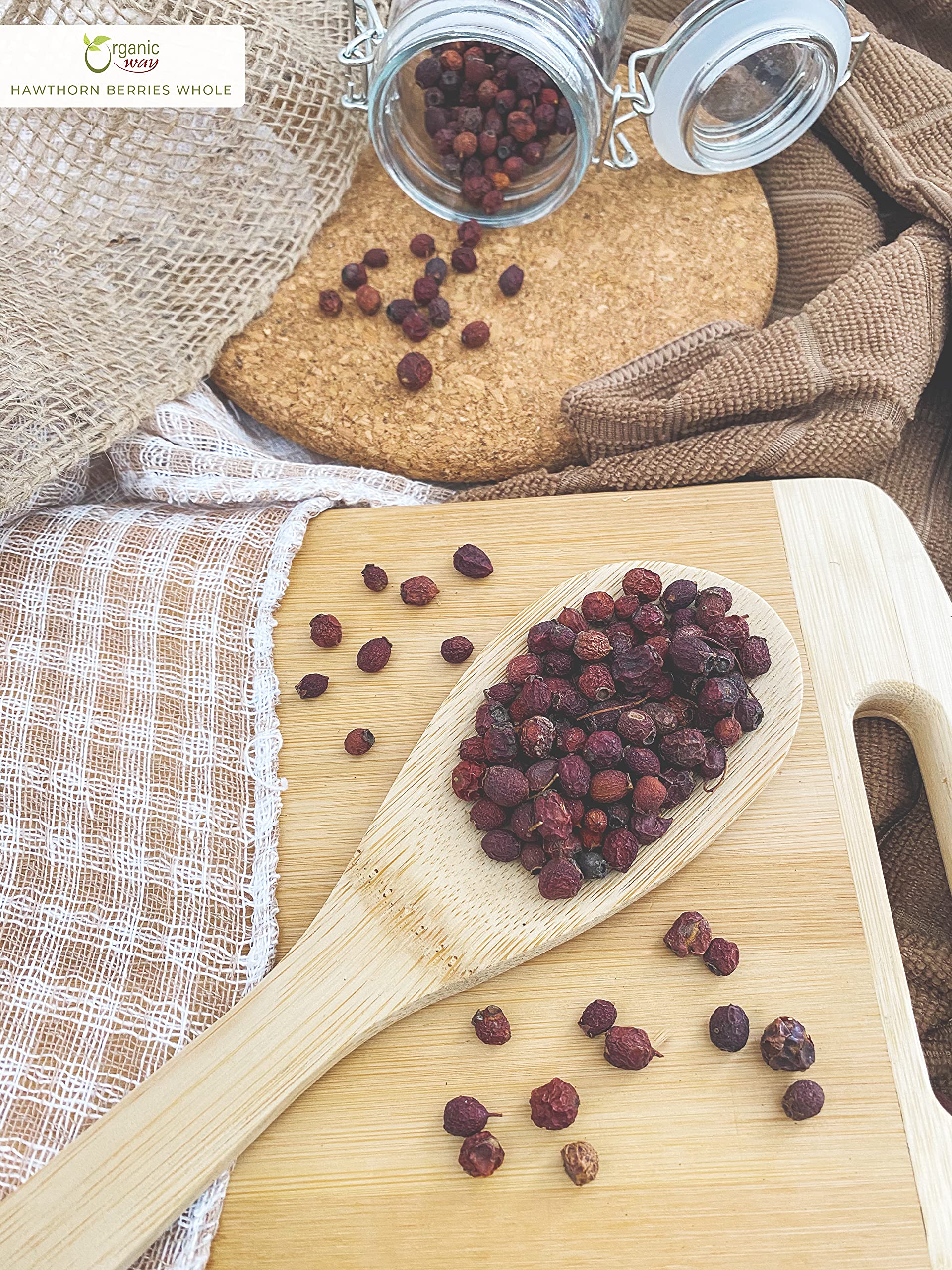Dried hawthorn berries ready for syrups and culinary use