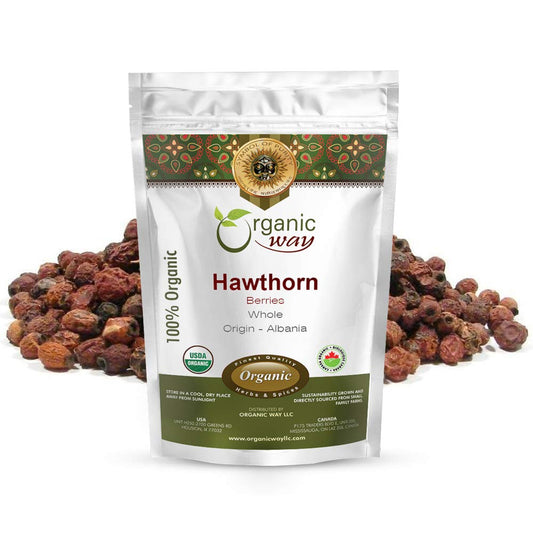 Whole dried hawthorn berries from Albania in a 1 lb package