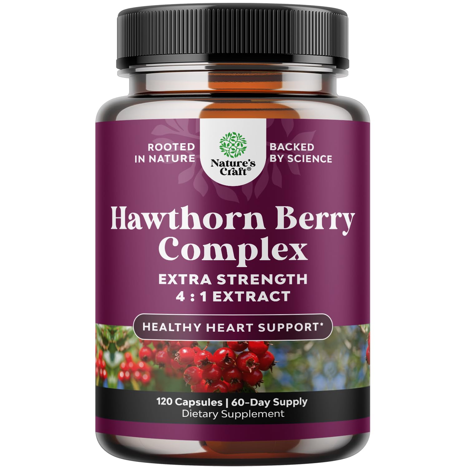 Hawthorn berry capsules bottle on white
