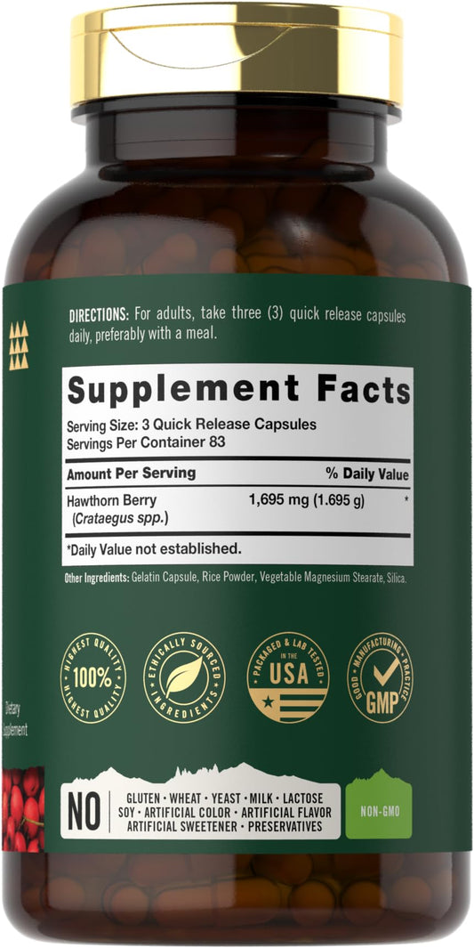 Hawthorn Berry extract capsules showing 1695 mg per serving