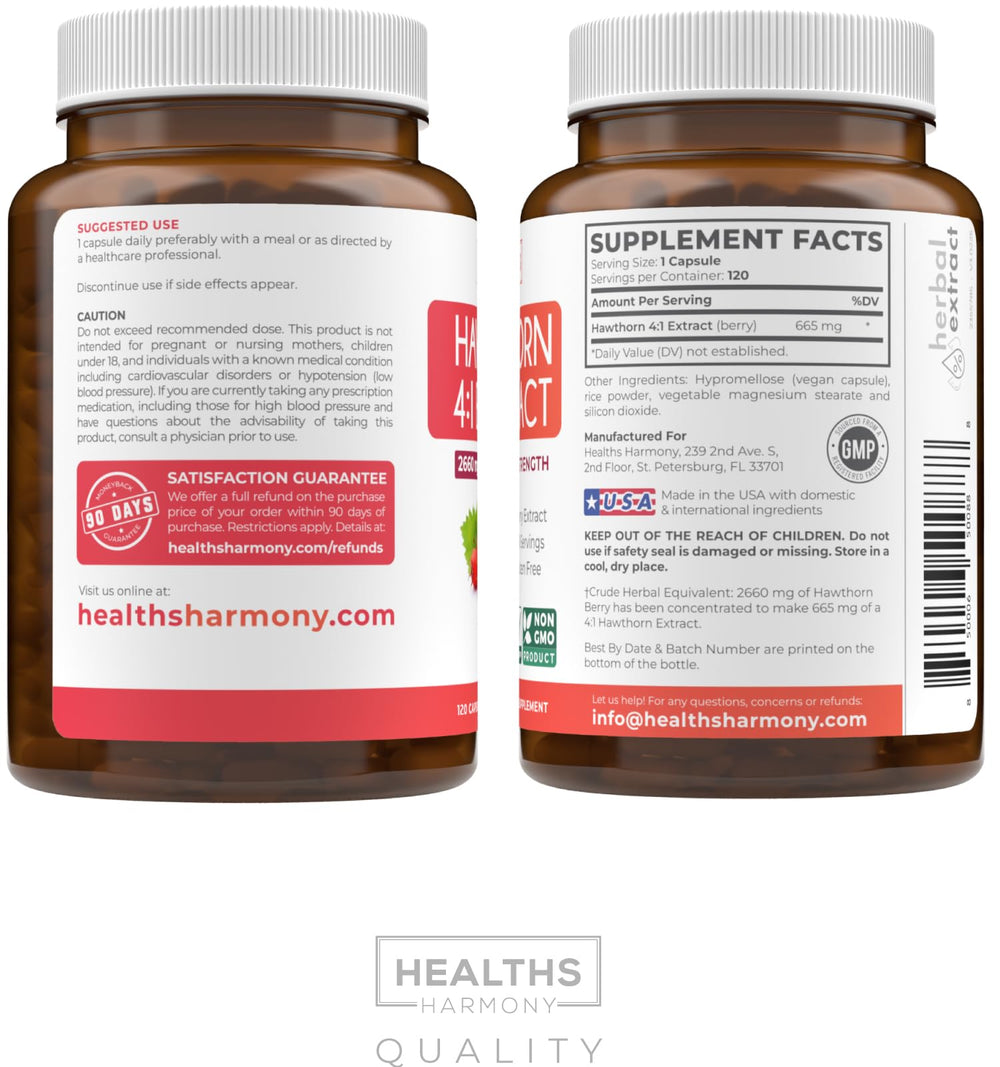 Hawthorn supplement bottle with heart health imagery