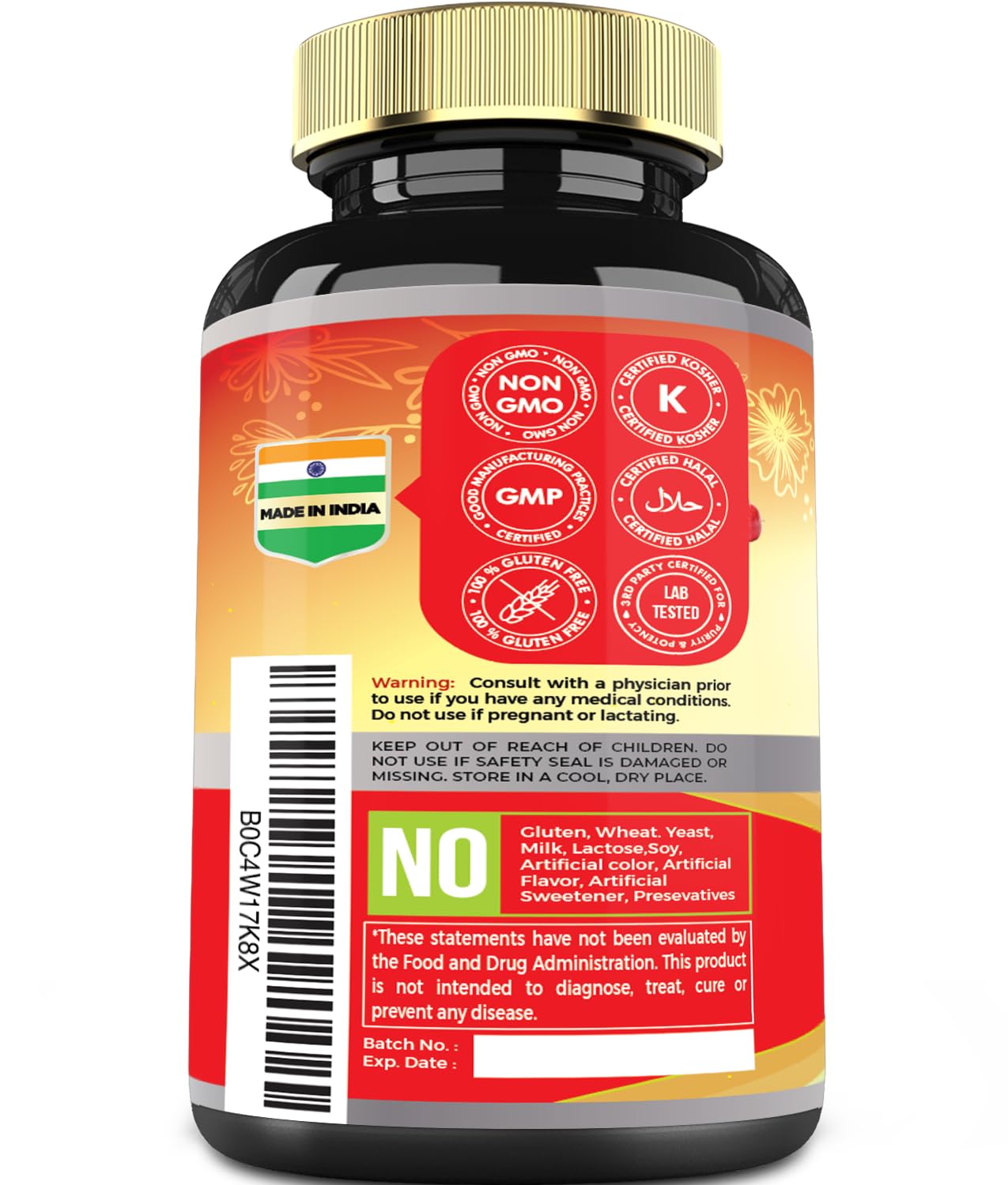 Graphic showing Hawthorn Berry, Beet Root, Ashwagandha, Turmeric Curcumin and Black Pepper ingredients