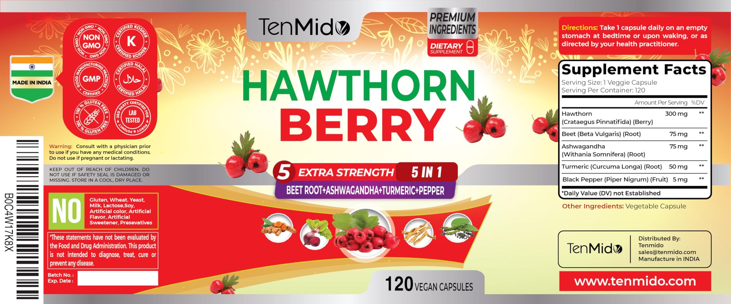 Packshot of Hawthorn Berry Extract Capsules bottle with 120 capsules