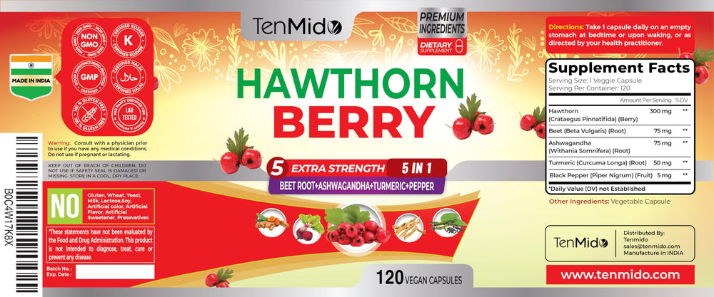 Packshot of Hawthorn Berry Extract Capsules bottle with 120 capsules