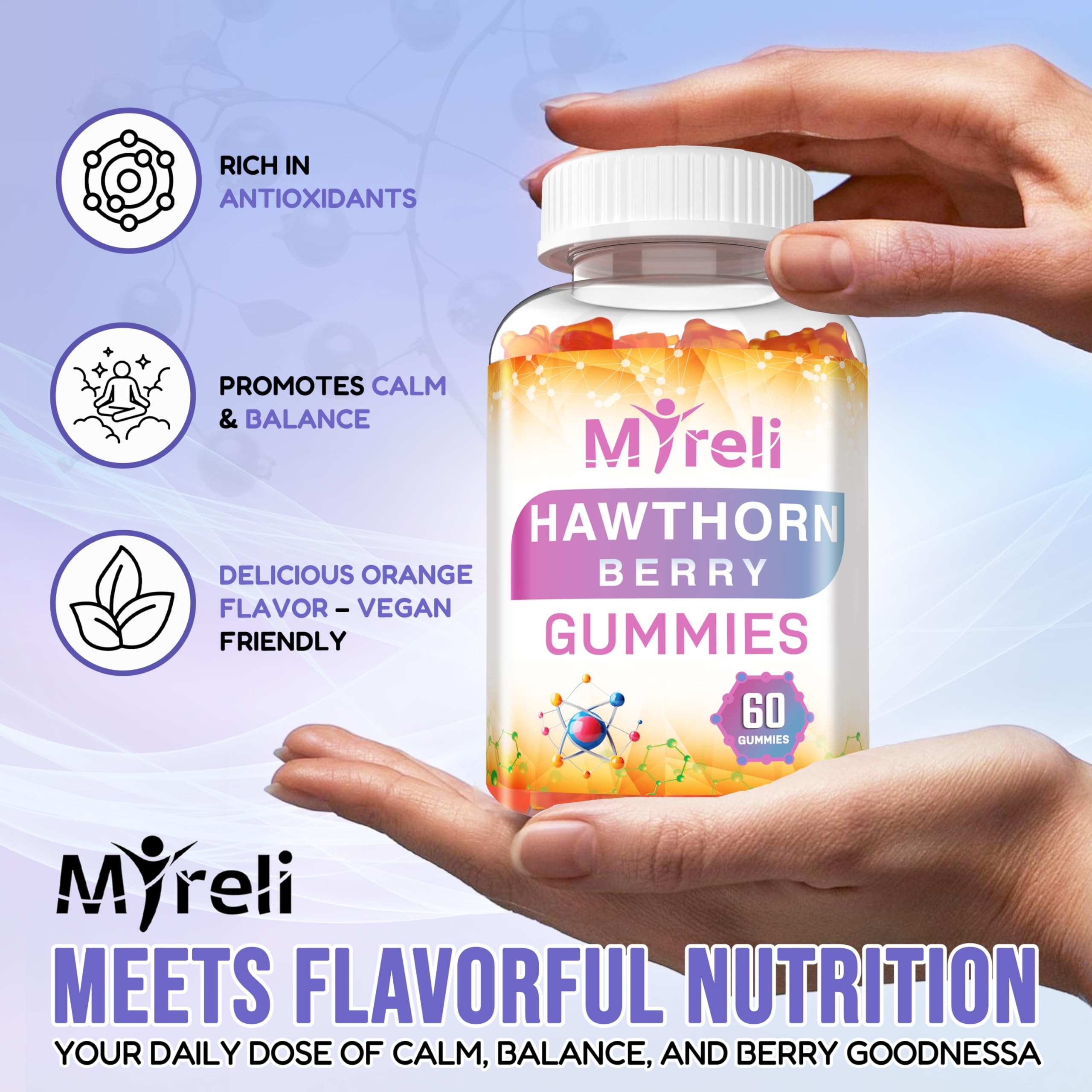Hawthorn Berry Gummies bottle with label highlighting 1000mg