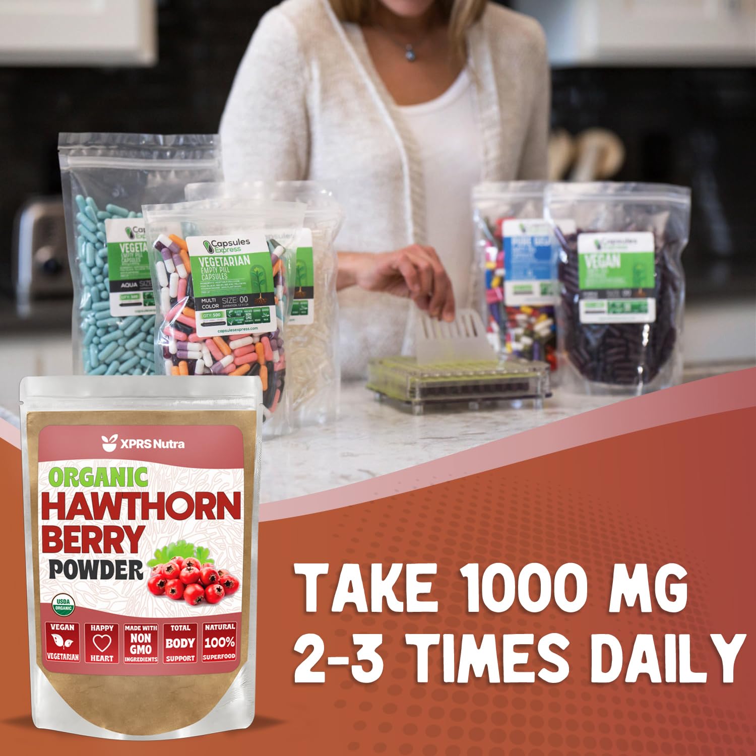 Empty capsules filled with Hawthorn Berry Powder