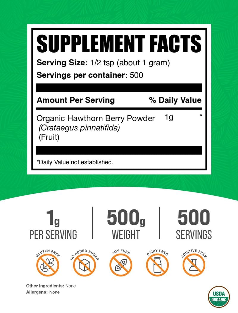 Hawthorn Berry Organic label showing vegan and gluten-free