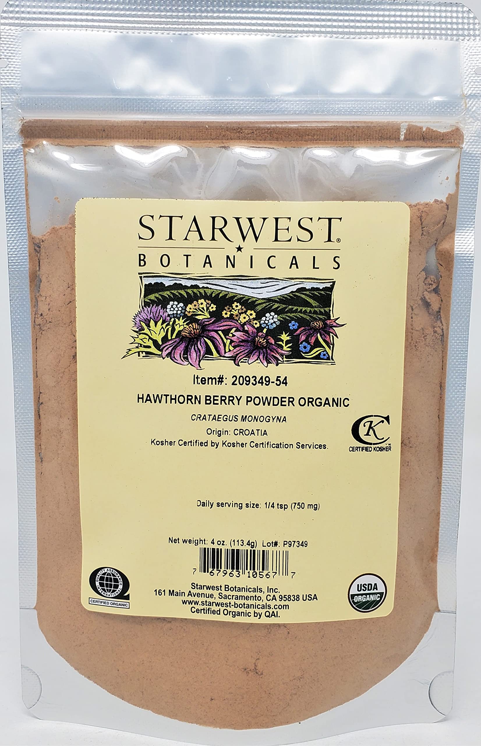 Organic Hawthorn Berry Powder 4 oz - Starwest Botanicals - Crataegus laevigata