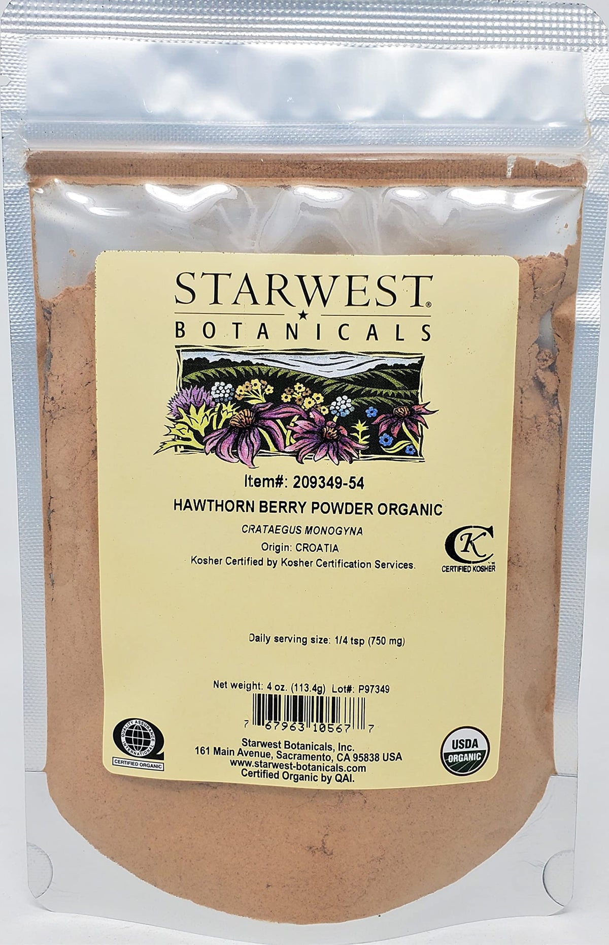 Organic Hawthorn Berry Powder 4 oz - Starwest Botanicals - Crataegus laevigata