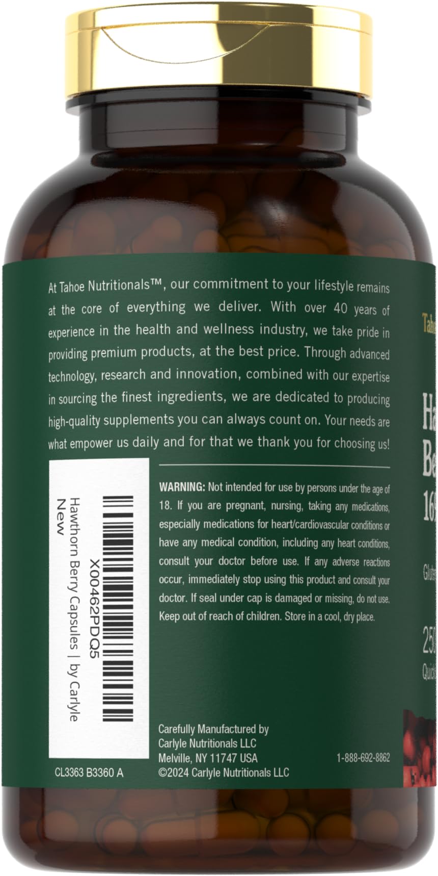 Label and packaging for Tahoe Nutritionals Hawthorn Berry Capsules