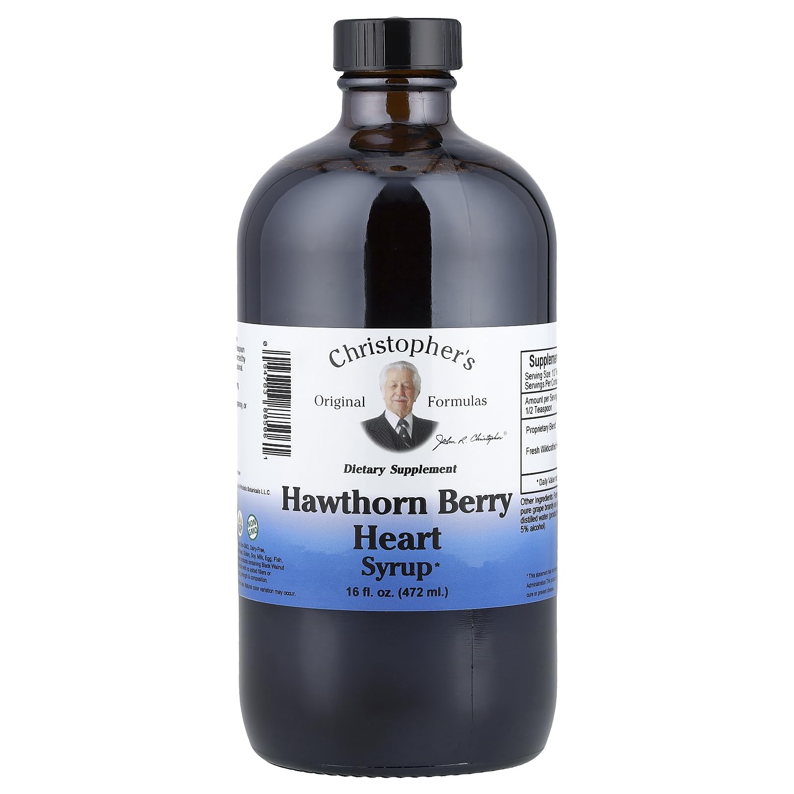 Front view of Christopher's Original Formulas Hawthorn Berry Heart Syrup 16 oz bottle