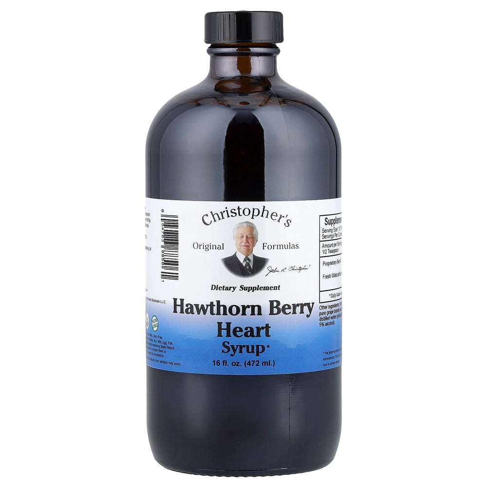 Front view of Christopher's Original Formulas Hawthorn Berry Heart Syrup 16 oz bottle