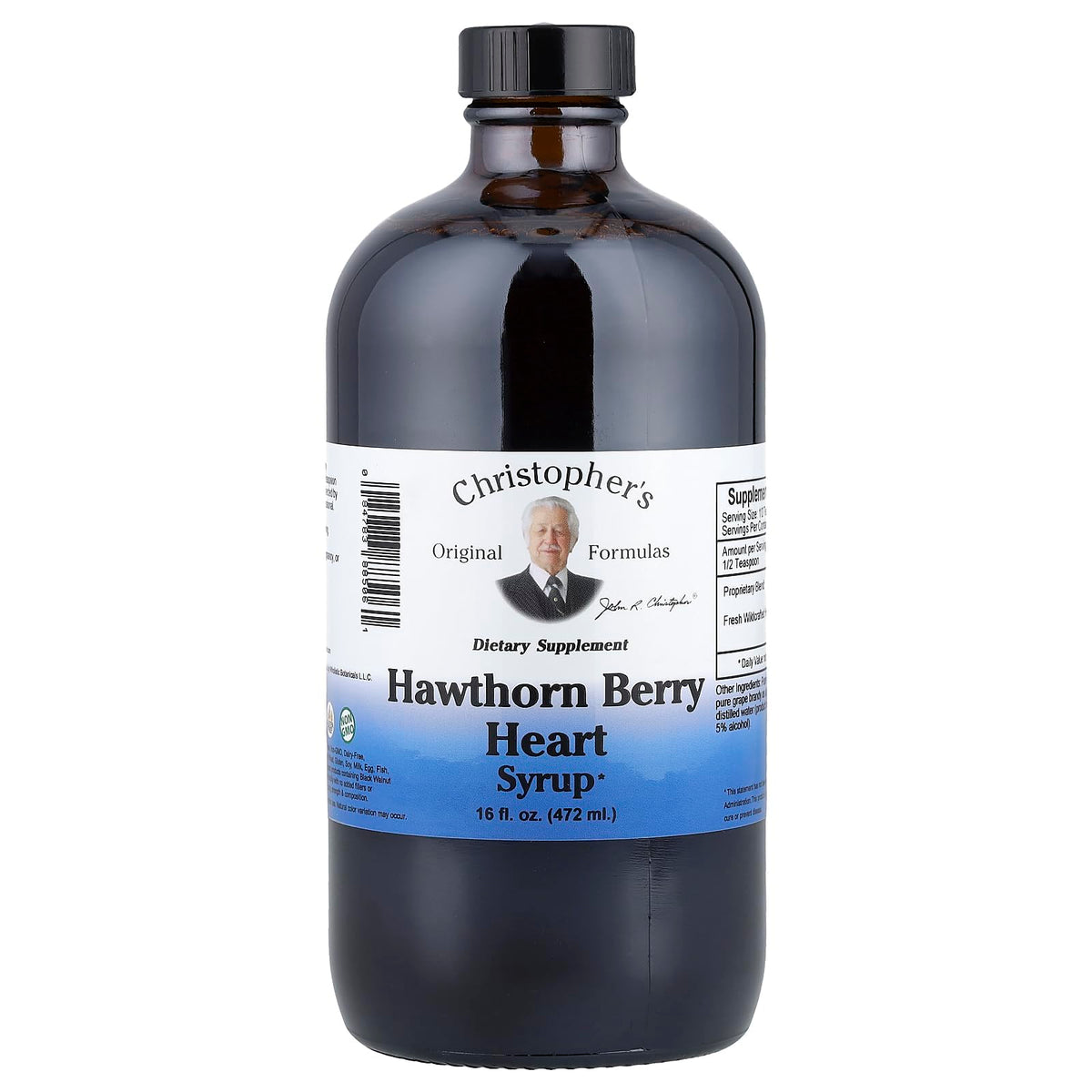 Front view of Christopher's Original Formulas Hawthorn Berry Heart Syrup 16 oz bottle