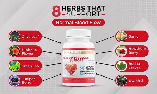 Herbal blend of Hawthorn, Hibiscus, Olive Leaf, Garlic and Green Tea for healthy blood pressure