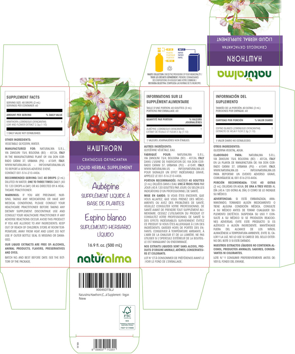 Hawthorn tincture 1:10 drops serving 40 drops (2 ml)