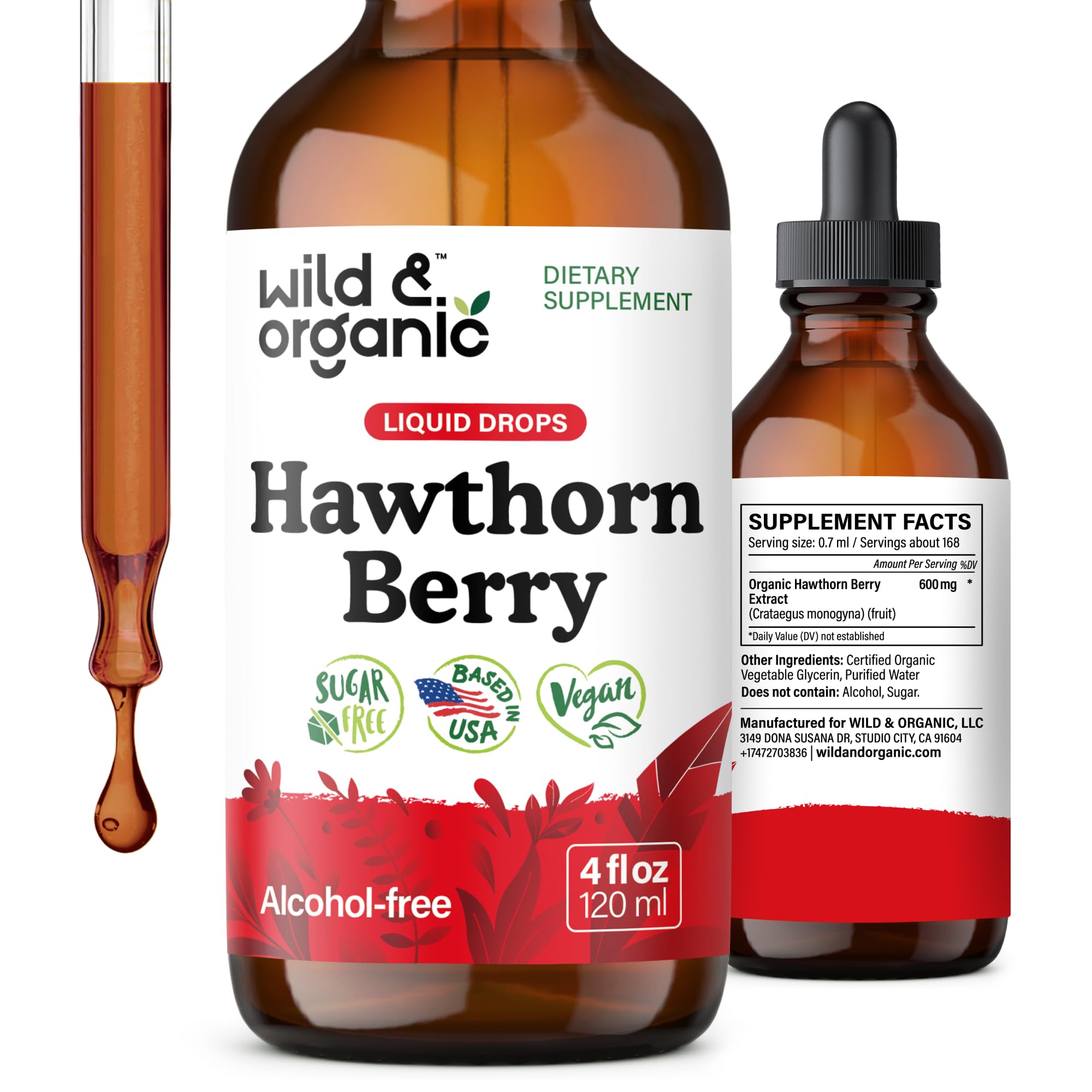 Wild & Organic Hawthorn Berry Tincture bottle, 4 oz