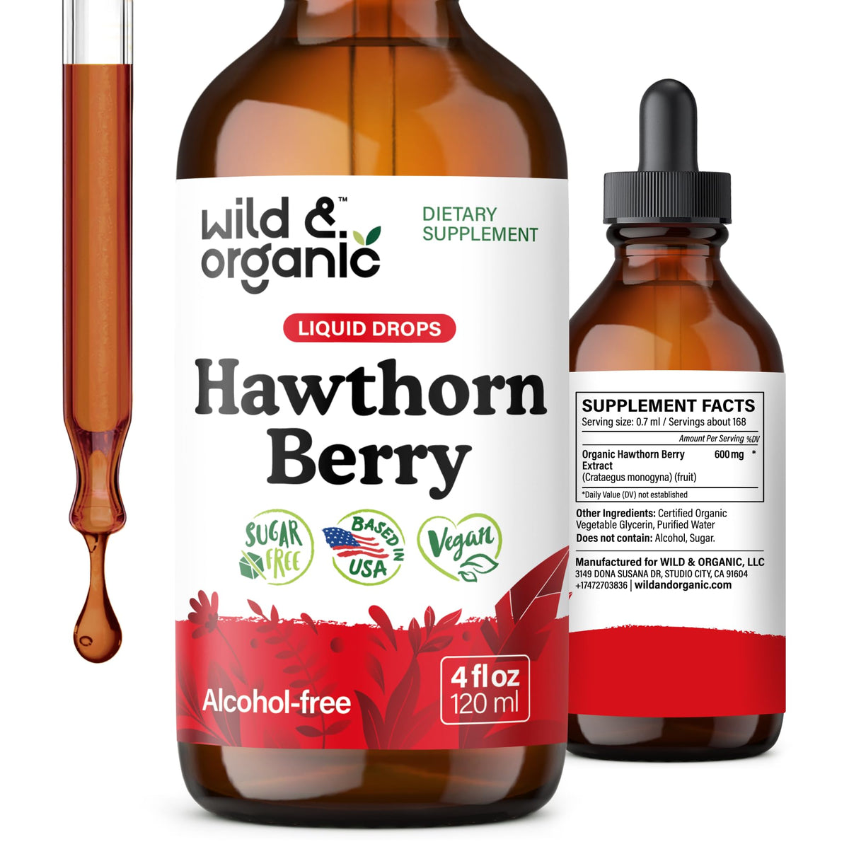 Wild & Organic Hawthorn Berry Tincture bottle, 4 oz
