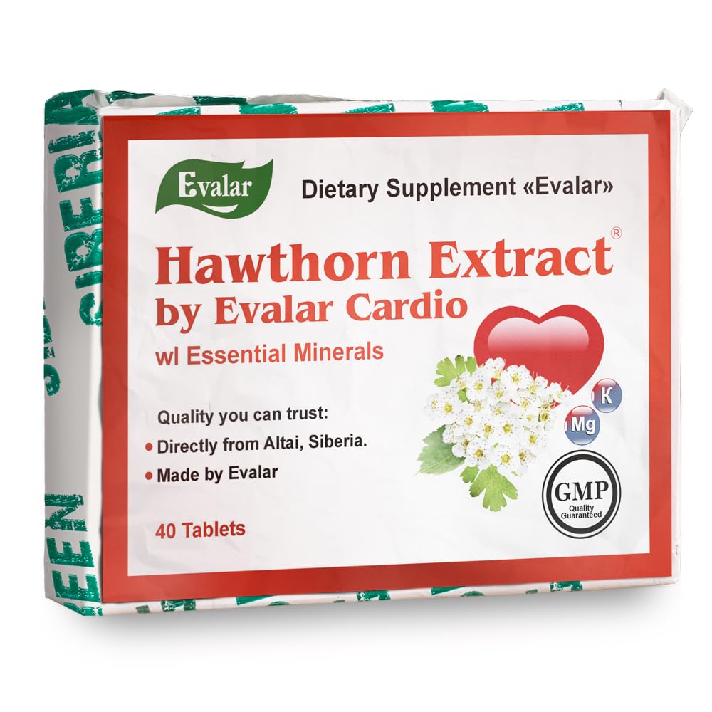 Front view of Hawthorn CardioActive Evalar 40 Tabs bottle