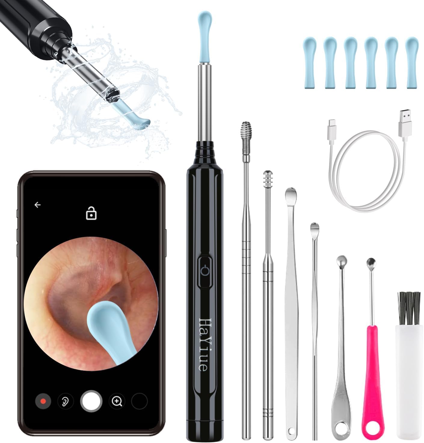 Hayiue ear wax camera with 360° view for thorough ear inspection.