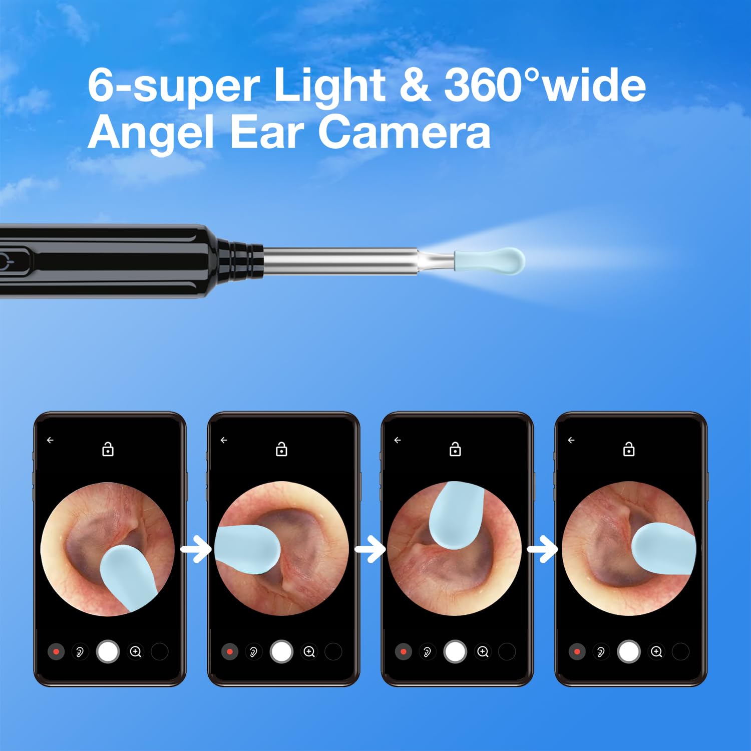 Hayiue ear wax removal kit includes six ear spoons and tools.