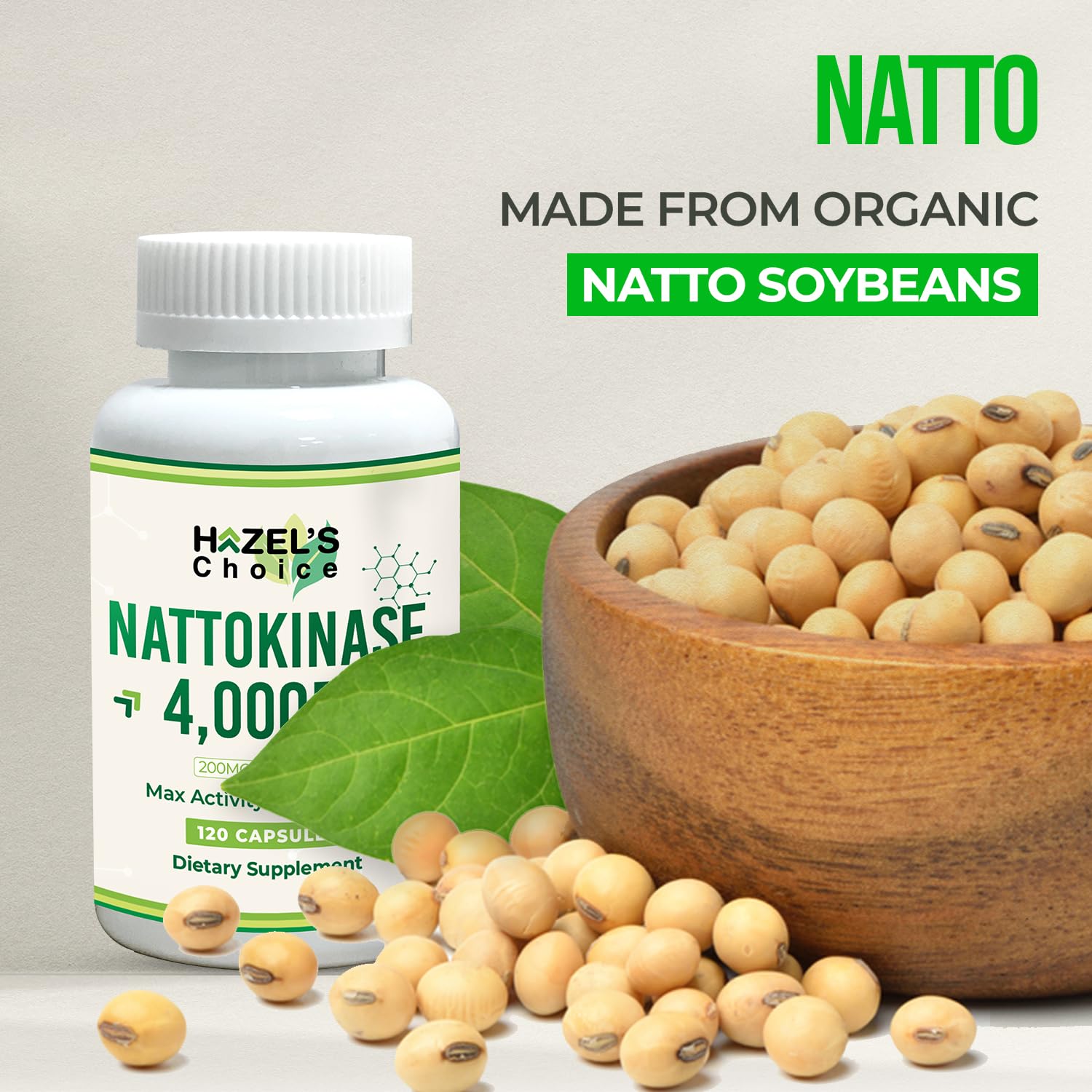 Nattokinase product packaging with brand details