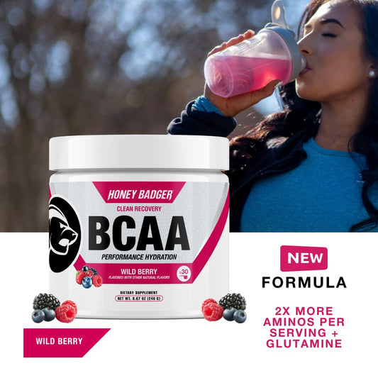 Scooped Honey Badger BCAA + EAA Wild Berry powder