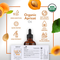 Flat lay of HBNO Apricot Oil with natural skincare ingredients